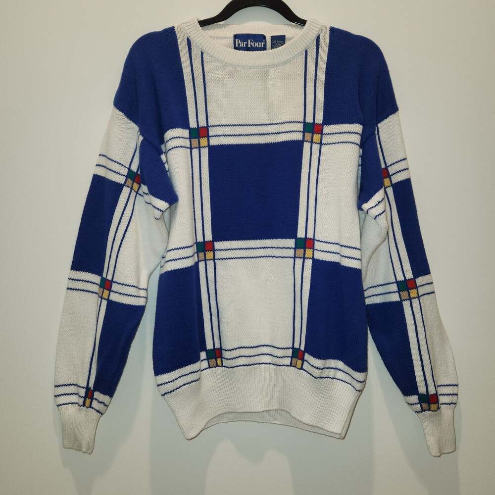 Vintage Men's Large Par Four Colorblock Sweater Blue/White